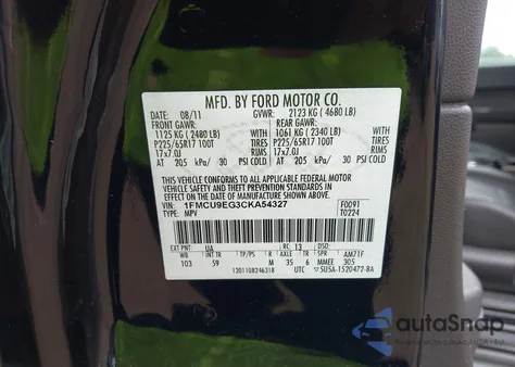 2012 Ford Escape Limited из США, поврежденный, VIN 1FMCU9EG3CKA54327